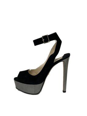 Prada Mule 37 Black Silver High Heels Leather